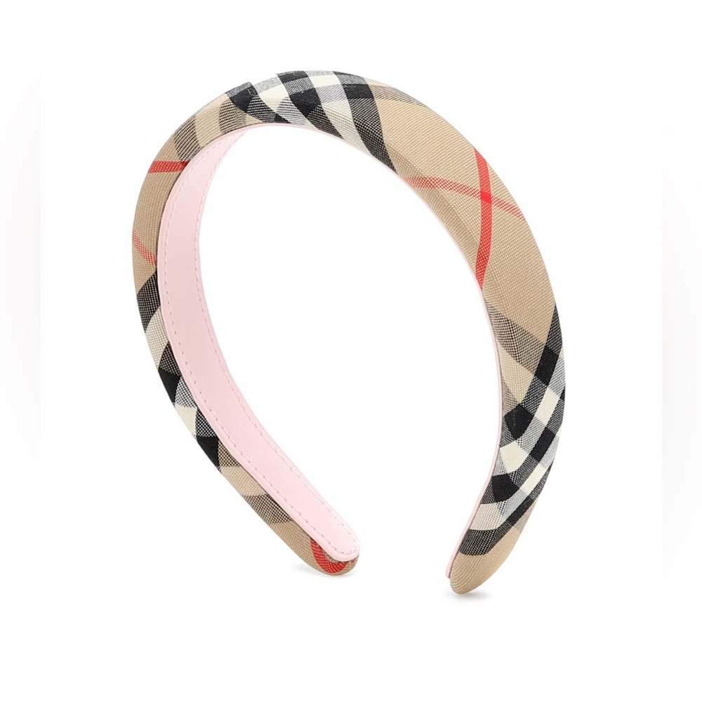 Burberry Headband Kid Girls Beige and Pink new check leather